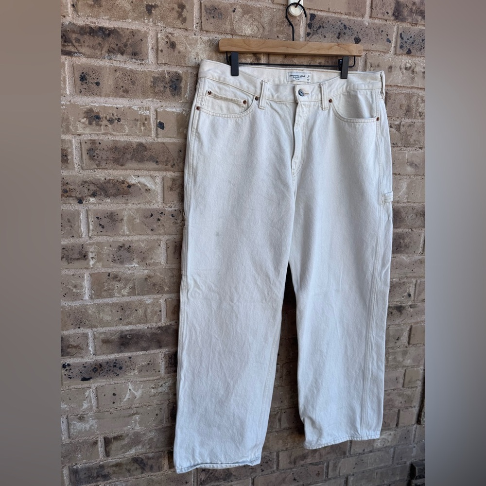 Abercrombie & Fitch Women's Ecru Carpenter Slouchy Mid Rise Jeans 32 - Picture 7 of 11